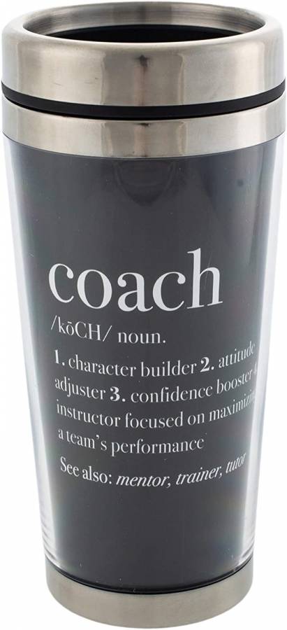 Elanze Designs Coach Definition Black 16 Ounce Stainless Steel Travel Mug with Lid